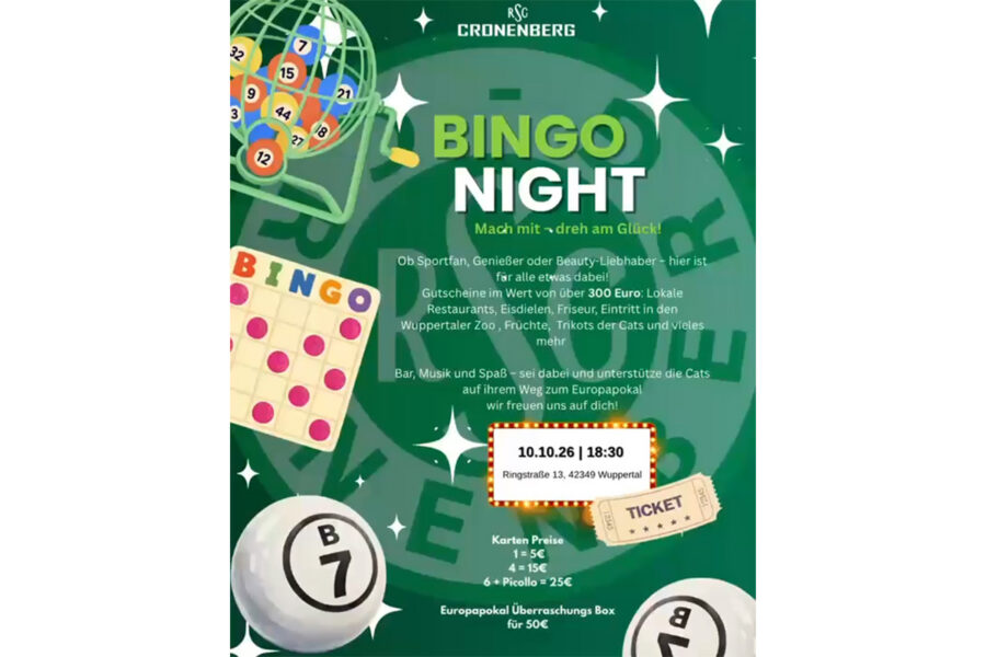Bingo Night beim RSC: Mitspielen und die Cats auf dem Weg nach Europa unterstützen!